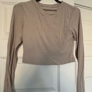 Klassy Network Beige Long Sleeve Crop Top